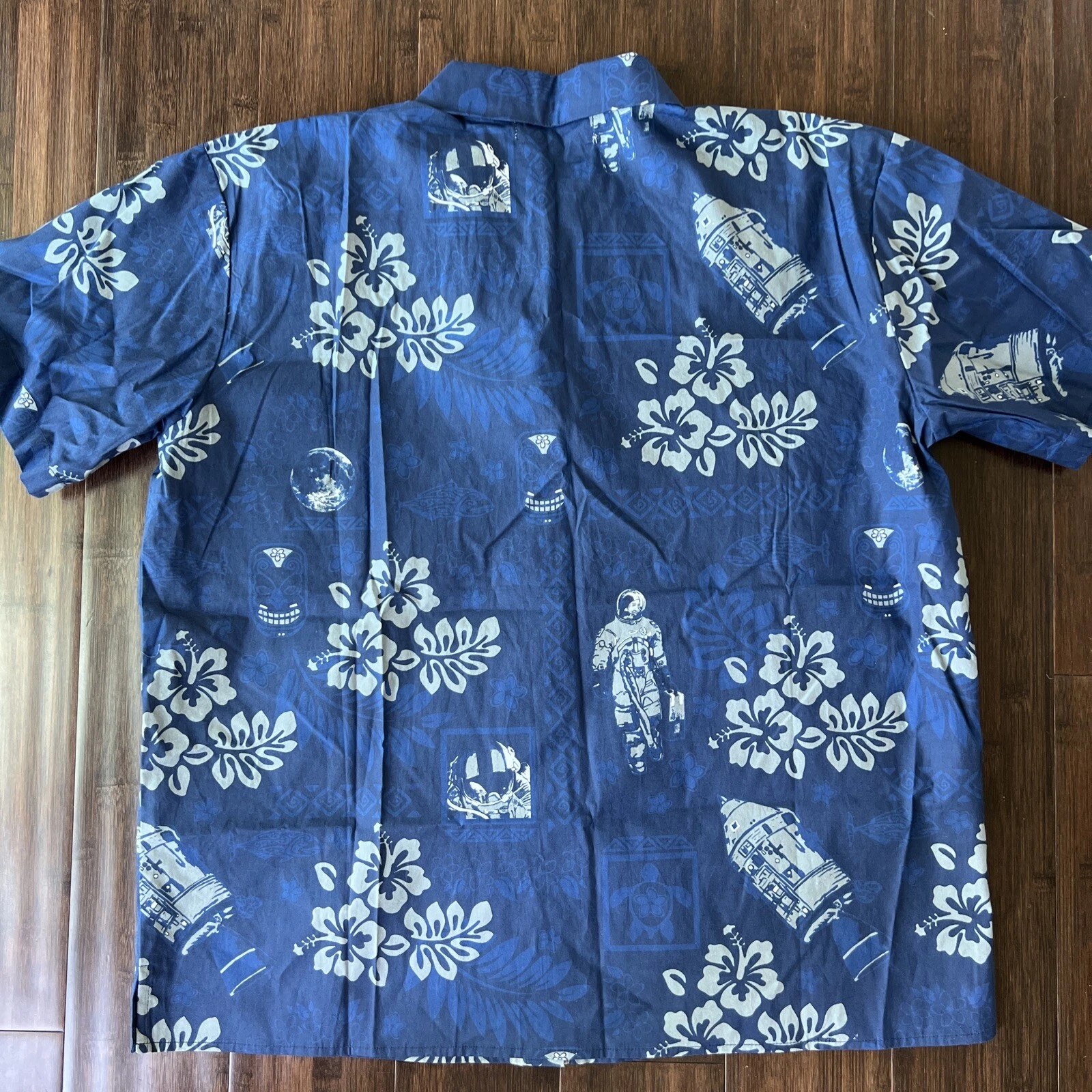 Hawaiian Shirt Astronaut Rocket Space 🚀 Hibiscus Blue Gray XXL Rouch