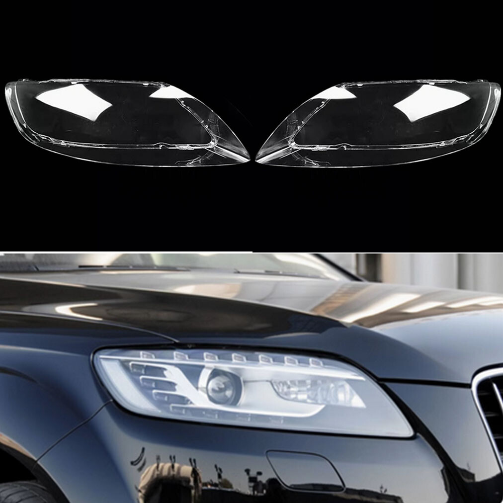 Pair of Headlight Lens Transparent Headlamp Shell Cover For Audi Q7 2006-2015