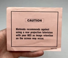 Nintendo NES Caution Rear Projection Television Insert Only NES-USA *Wear*
