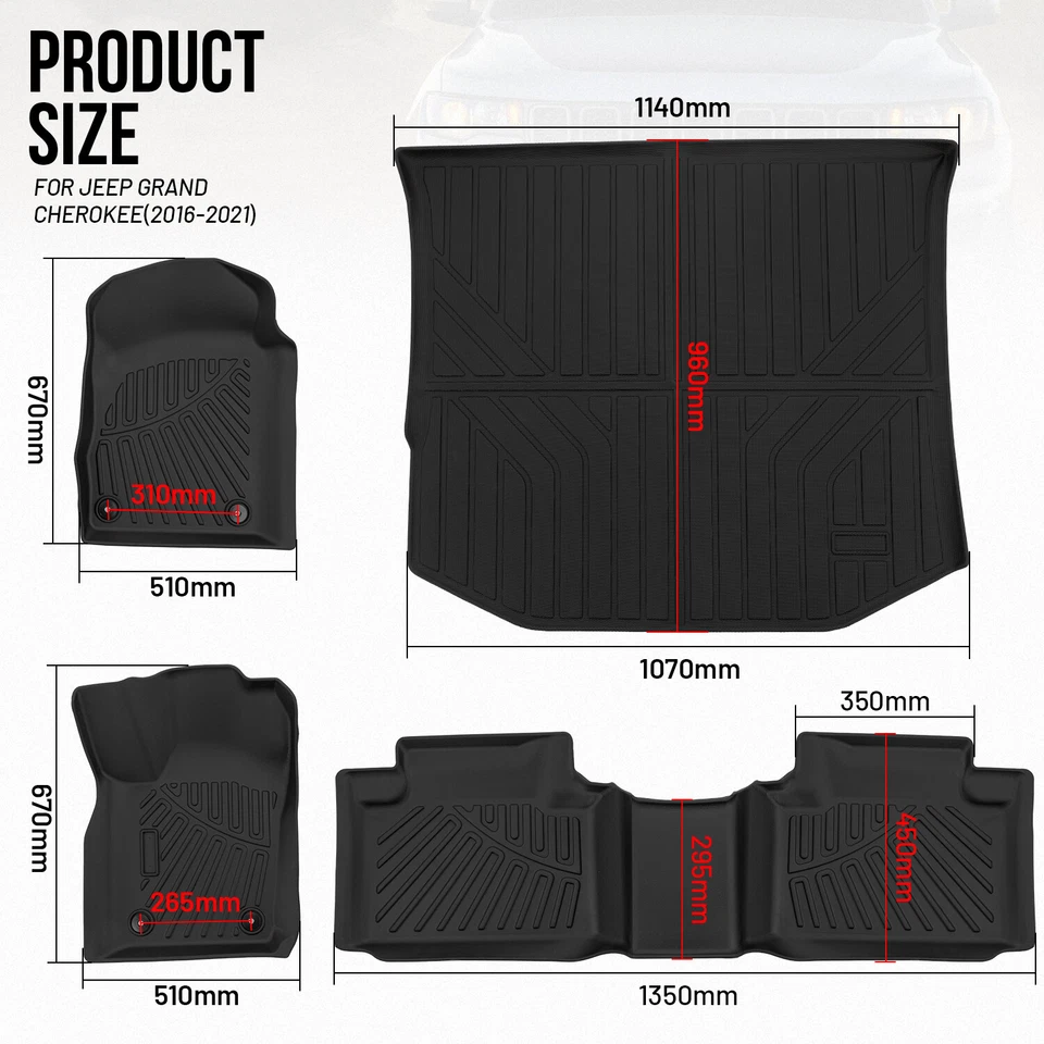 Floor Mat Cargo Liner For 2016-2021 Jeep Grand Cherokee & 2022 Grand Cherokee WK - Image 4 of 4