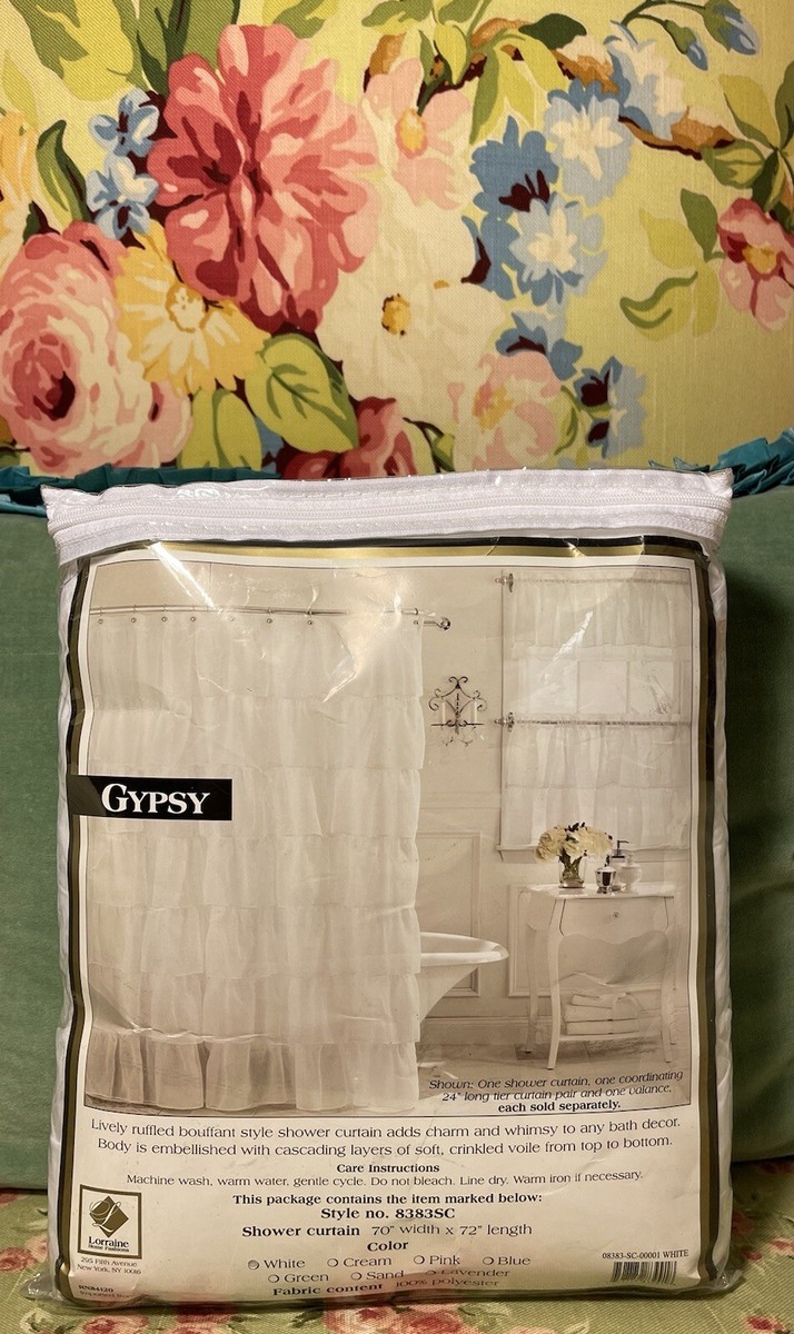 Creative Bath Shabby Chic Ruffled Shower Curtain – White Boho Bohemian RUFFLE Design, 72x72