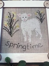 Spring Sheep Lamb Springtime Cross stitch Seasonal Bitty Buttons #1 Cathy Jean