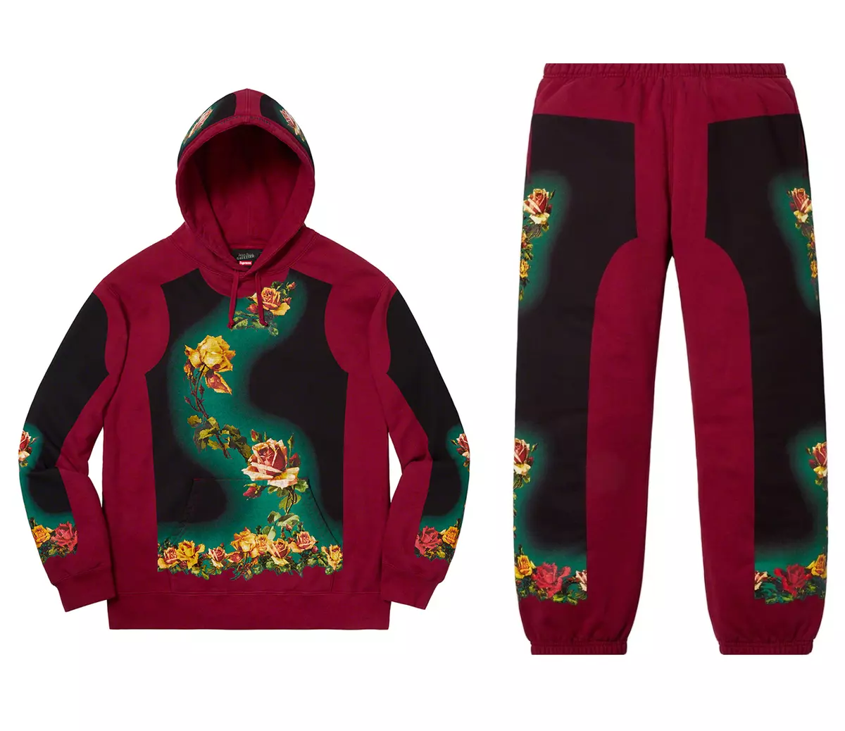Supreme Jean Paul Gaultier Floral Print Sweatsuit Cardinal Hoodie L Sweatpants M