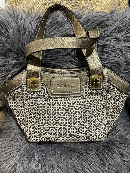 LOEWE Shoulder Bag Anagram Canvas Leather Blue