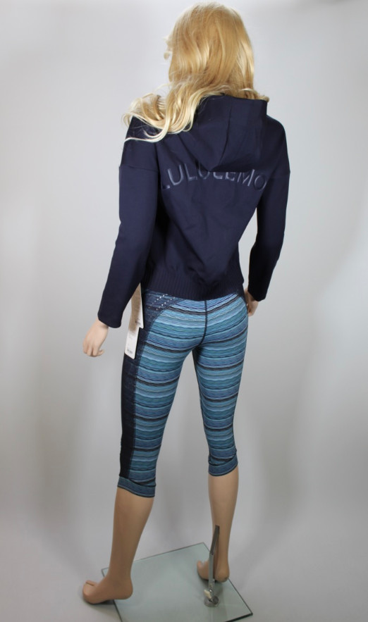 NWT Lululemon 'Stop At Nothing' Crops Navy Blue~Emerald Green Space Dye Twist, 6 image 9