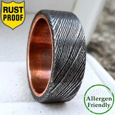 Customized Copper Sleeved Damascus Steel Ring Men's Thick Engagement Flat Band