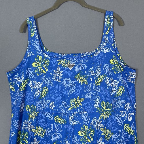 Columbia PFG Freezer III Tank Dress Size 1X Omni Freeze Sleeveless Blue Floral - Picture 6 of 16