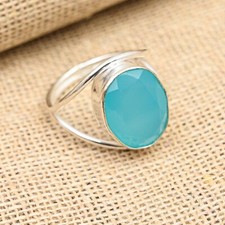 Unique Blue Chalcedony Gemstone Handmade 925 Sterling Silver Ring Jewelry