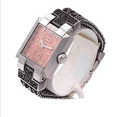 LOIS HILL Sterling Silver Pink Scroll Filigree Thai Flat Weave Bracelet Watch s-l400.jpg main image 3