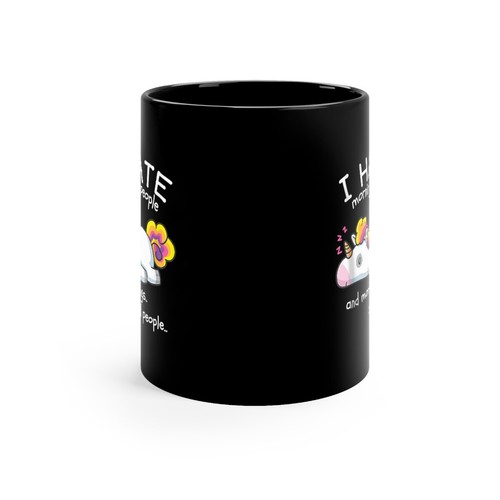 Lazy Unicorn I Hate Mornings & Morning People & People Funny 11oz Black Gift Mug - Picture 3 of 7
