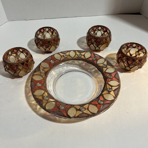 Yankee Candle Fall Leaf Mosaic 4 Votives And 1 Jar Under plate eBay