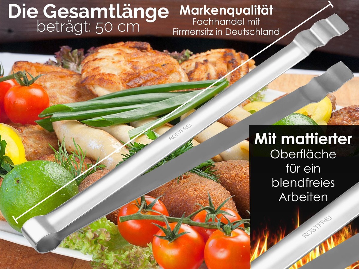 Grillzange 40cm Edelstahl - Rostfreie Küchenpinzette Mit Innenriffelung