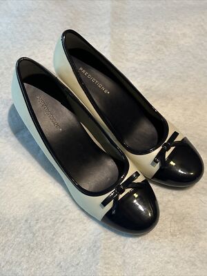 Predictions Vtg Style High Heels Bows Black White Preppy Womens Size 6.5W