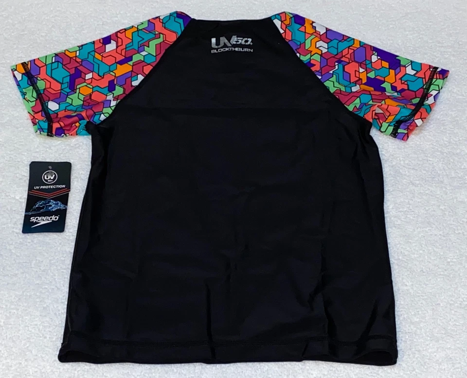 SPEEDO Rainbow Brights напечатано УФ черный розовый фиолетовый S/S Rashguard Топ молодежи S 7 - Изображение 2 из 4