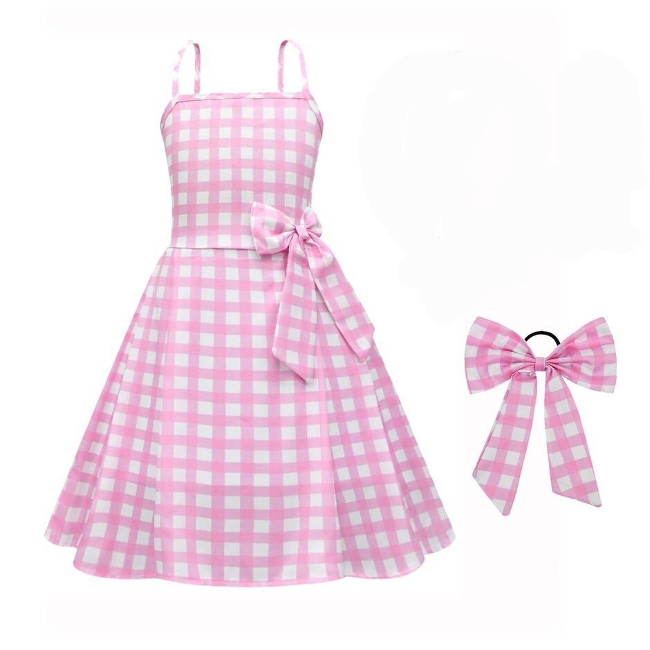 Disfraz de Barbie rosa a cuadros para niños disfraces fiesta edades 8-9 150 cm