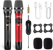 Lekato Rechargeable Wireless Microphone Singing Microphone Metal Dual Microphone