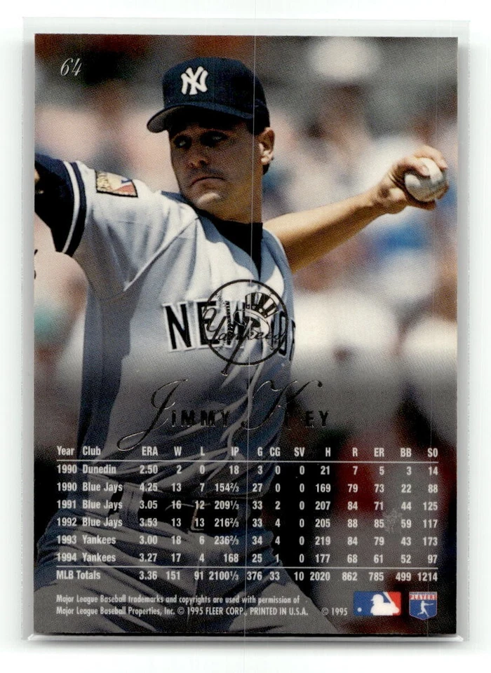 1995 Flair #64 Jimmy Key New York Yankees Baseball Card - Image 2 of 2