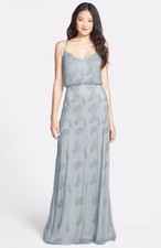  ADRIANNA PAPELL BEADED & PEARL MESH BLOUSON GOWN DRESS sz 14