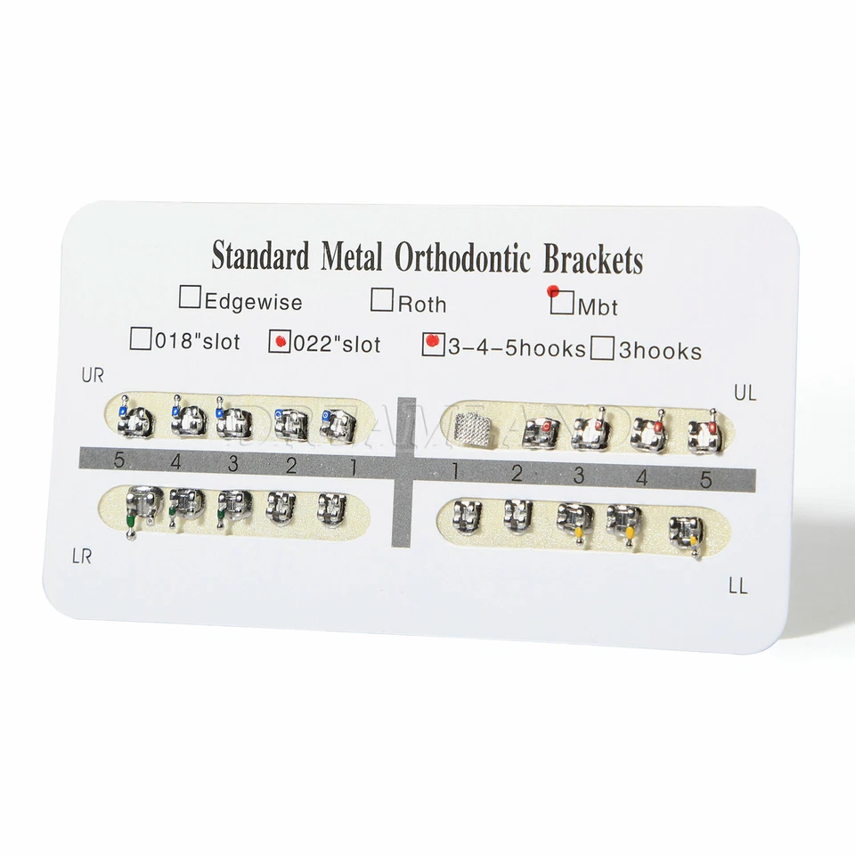 1-100 paquetes de brackets ortopédicos dentales estándar MBT 0,022 ranura 345 ganchos Foto 3 de 4