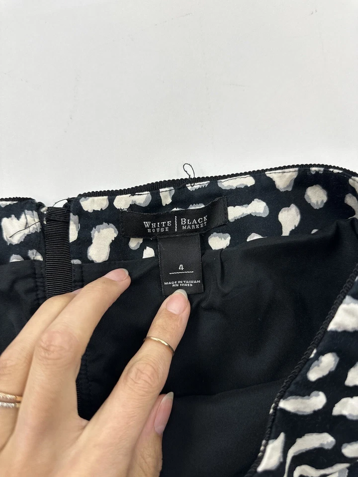 Falda para mujer White House Black Market 4 negro blanco estampado de guepardo Foto 3 de 4
