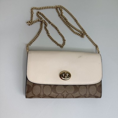 Coach Marlow Turnlock Chain Crossbody Colorblock Tan Chalk - Worn, See images