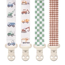 Stadela Baby Fabric Pacifier Clip Holder Plastic Clip 4Pack Construction