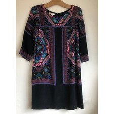 Monsoon Black Boho Shift dress 10 Aztec print