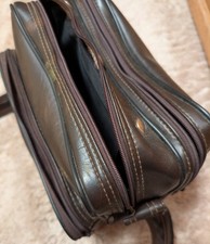 LEATHER CAMERA BAG Faux , Brown, 3 Pockets, Shoulder Straps