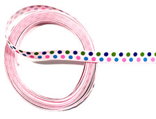 5 yards 3/8" Parallel Multicolor Polka Dots on White Grosgrain Ribbon 100 poly