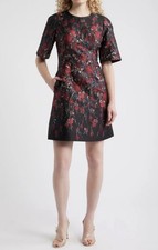 Vince Camuto Womens Red Floral Jacquard Short-Sleeve Dress