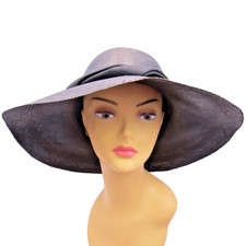 Vintage Eric Javits Womens M Sun Hat Black Wide 4.5" Brim Luxury Straw Fashion