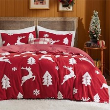 Fluffy Christmas Comforter Set - Red Bedding with Running King 04 - Red Deer