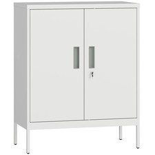HOMCOM Metal Storage Cabinet with Lock for Home Office, Garage, Study, White