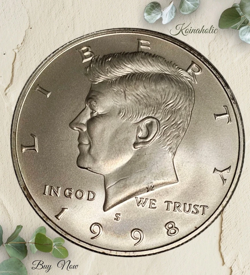 Medio dólar Kennedy 1998 S plateado acabado mate acuñación más baja de la historia, en cápsula Foto 2 de 4