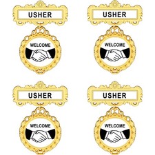 Elegant 8-Piece Usher Badge Set - Gold Round Pins with Secure Clasps for Events