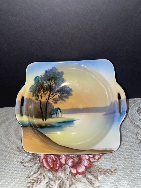 Antique Hand-Painted Noritake Bowl, Double handles, 7" Diameter Japan Stunning