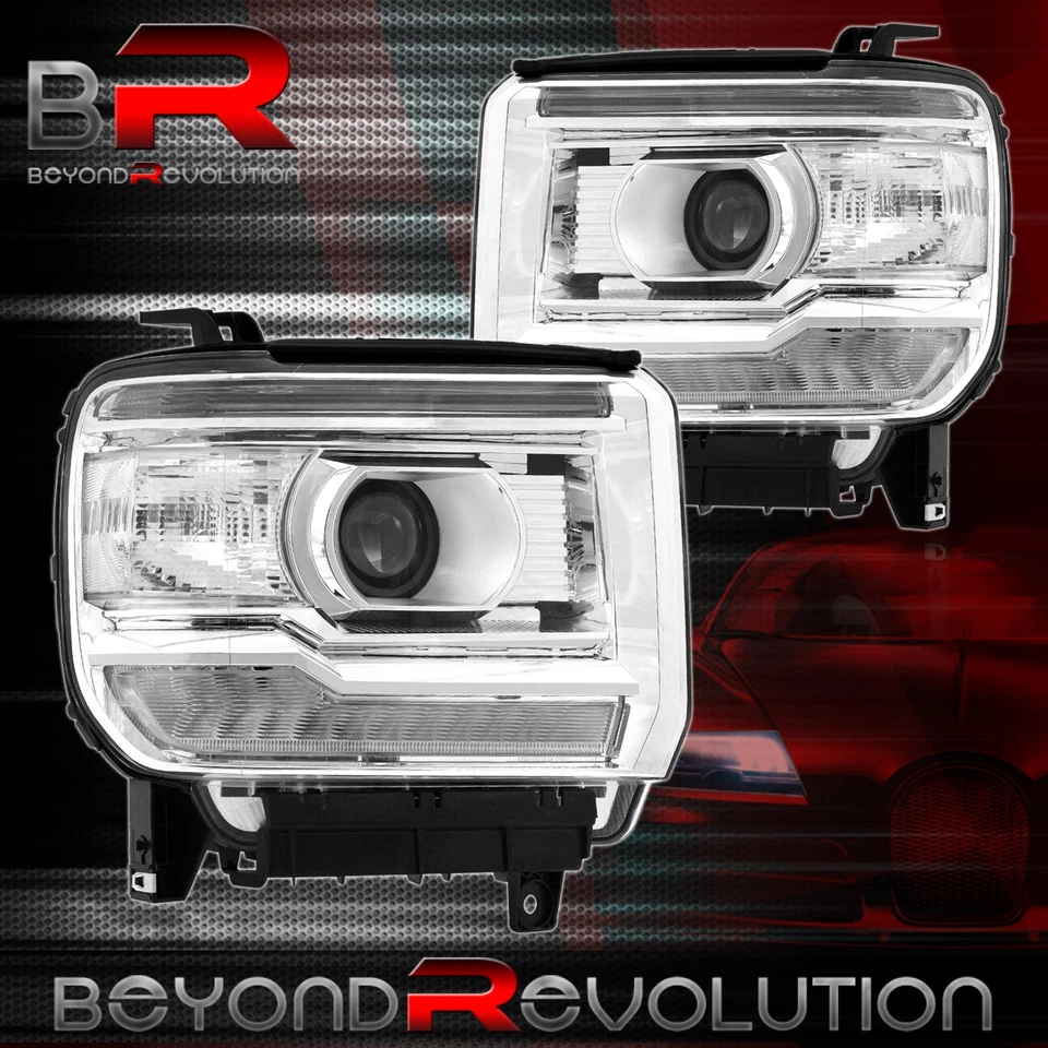 For 2014-2018 Sierra LED DRL Projector Headlight Assembly Signal Lamp Set Chrome — 第 4/4 张图片