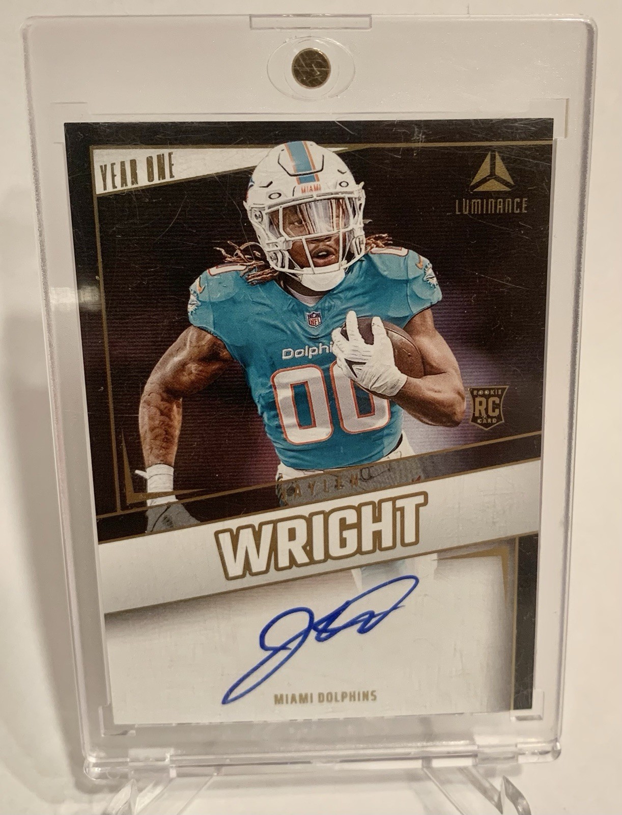 Jaylen Wright 2024 Panini Luminance Year One On Card Auto RC #YOS-JWT Dolphins