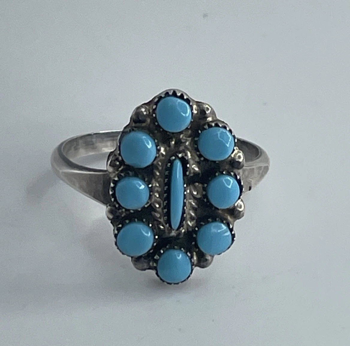 Vtg Native American Zuni Ring Point Cluster Sterling Silver Turquoise Size 6