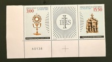 French Andorra Stamps 1997 MNH Pair and Label. Religious Artifacts, Cross.
