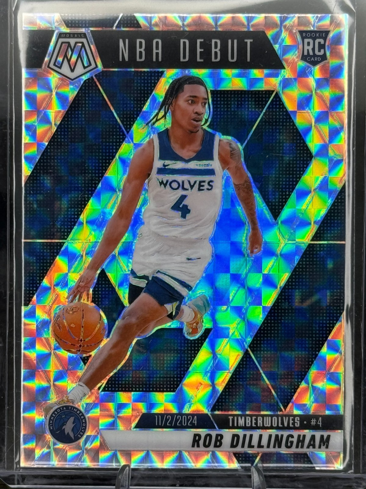 2024-25 Panini Mosaic Rob Dillingham NBA Debut #270 Silver Mosaic - Wolves