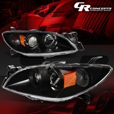 Pair Black Amber Corner Projector Headlights Lhrh For 2004-2009 Mazda 3 4dr