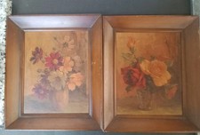 Pair of Wood Framed Floral Prints G Danset 10 in x 12.5 in (As Framed)