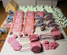 Lot of Civil War Plastic Toy Soldier Accessories: Tent Cannons Wagons Rocks Read