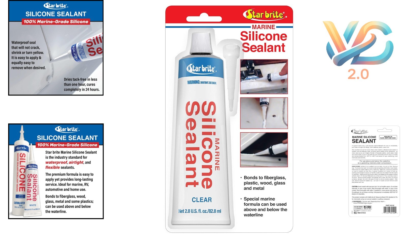 Marine Silicone Sealant - Waterproof, UV Resistant, Flexible, 2.8Oz New