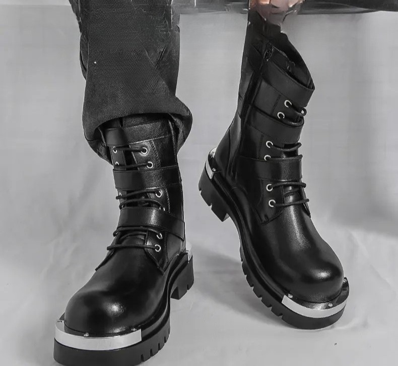 Men's Workwear Ankle Boots Zipper Buckle Leather Round Toe Boots High Top Shoes