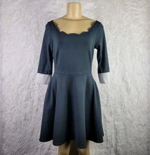 Smak Parlour Green Scallop Collar 3/4 Sleeve Mini Dress Pin Up Retro Sz S