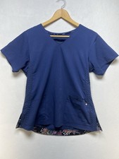 Vera Bradley Medical Scrub Top Size M Navy Blue 3 Pockets Spandex Rayon Blend