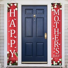Happy Mothers Day Decorations Porch Banner Red and Pink Flower Mothers Day Decor