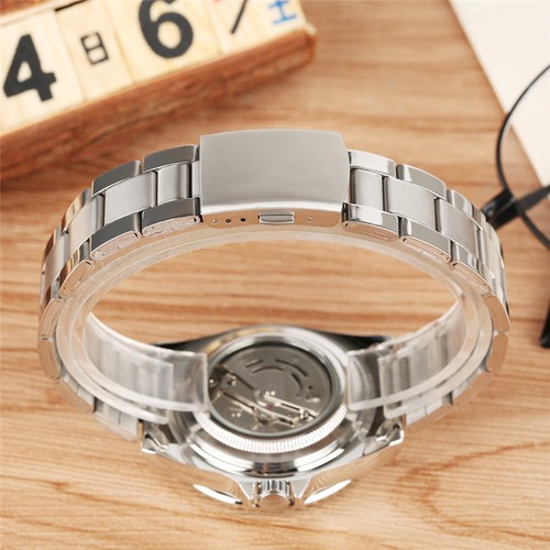 Winner Automatic Mechanical Men's Skeleton Black Wristwatch Date Stainless Steel - Picture 9 of 9